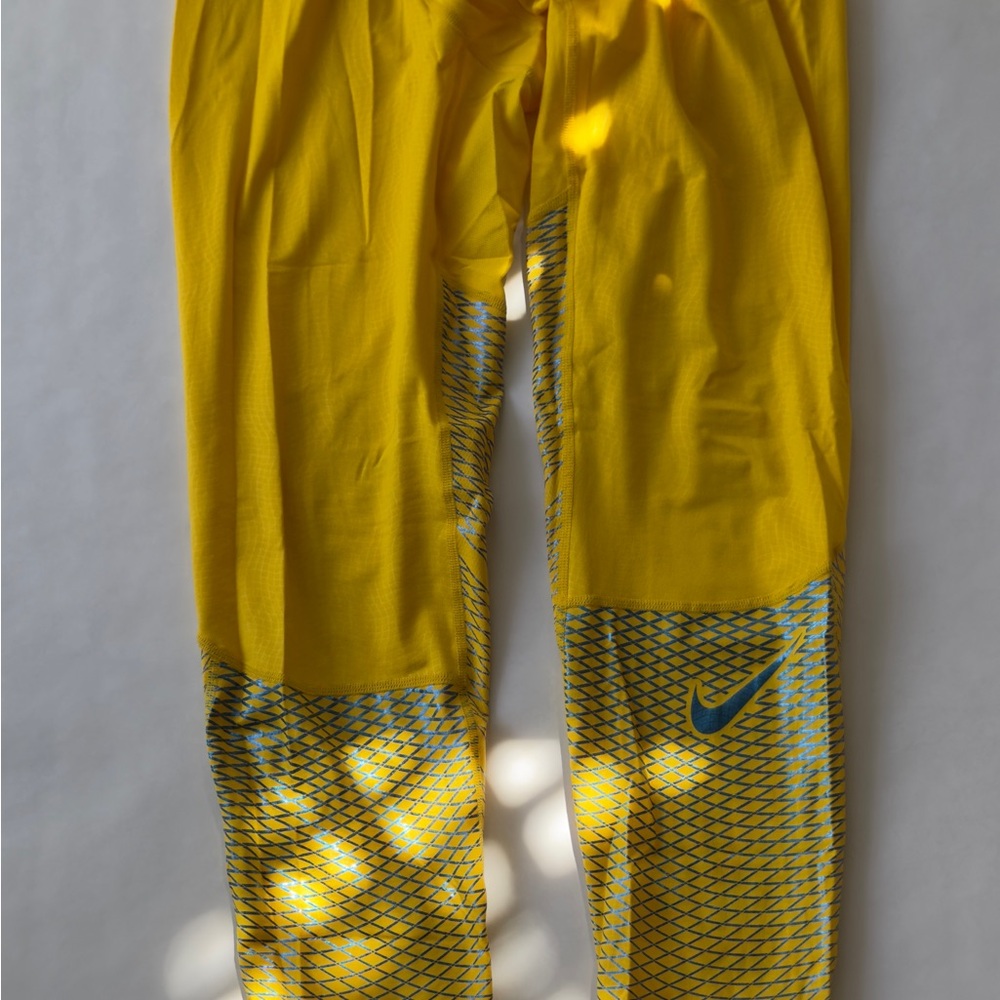 Nike Pro Dri-fit Gold Compression Pants with Blue Logo Waistband
